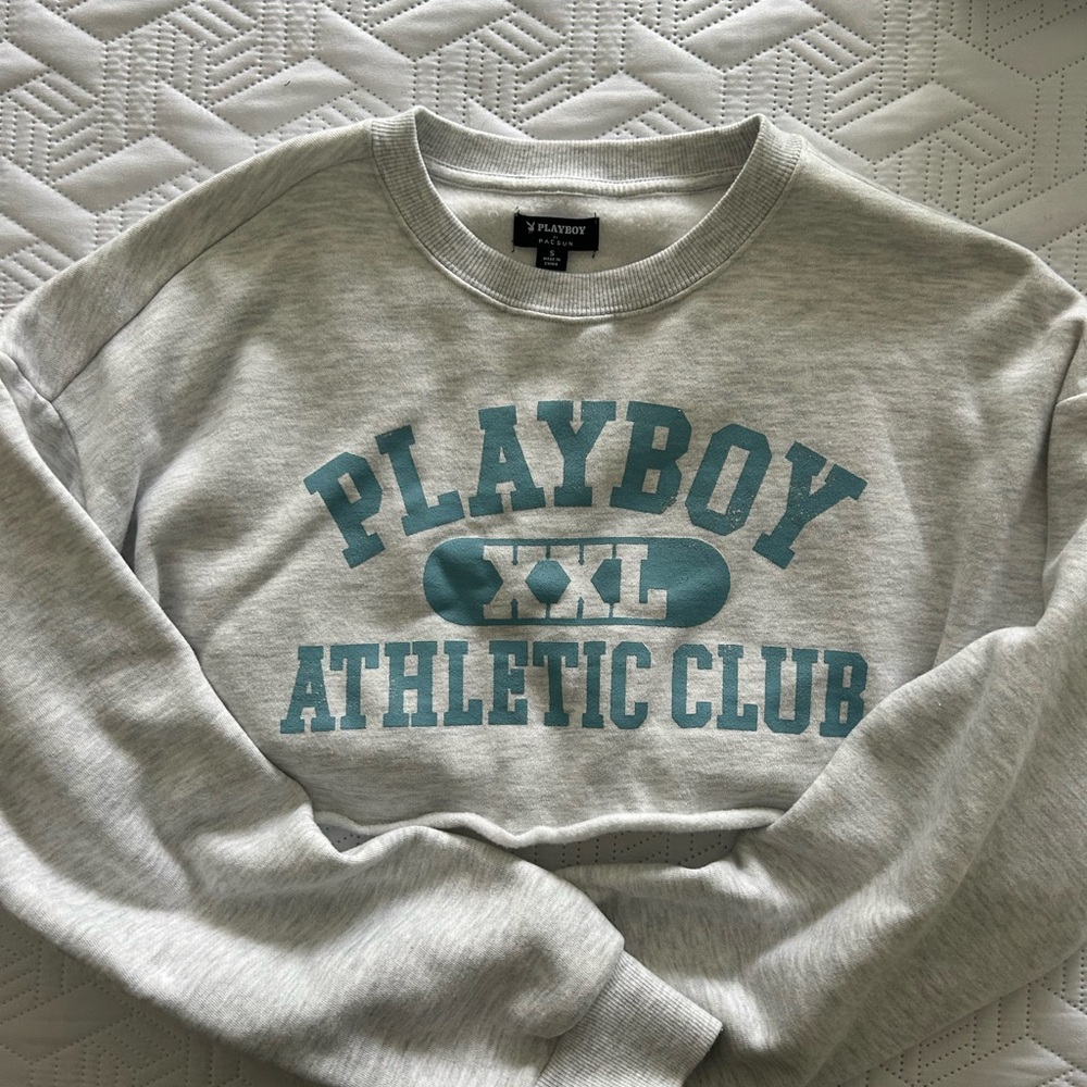 PacSun Gray and Teal Playboy Athletic Club Sweatshirt